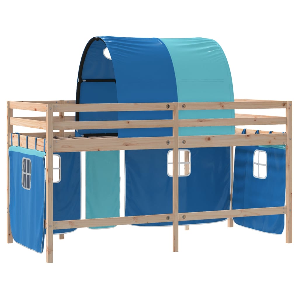 Lit mezzanine enfants avec tunnel sans matelas bleu 90x200 cm