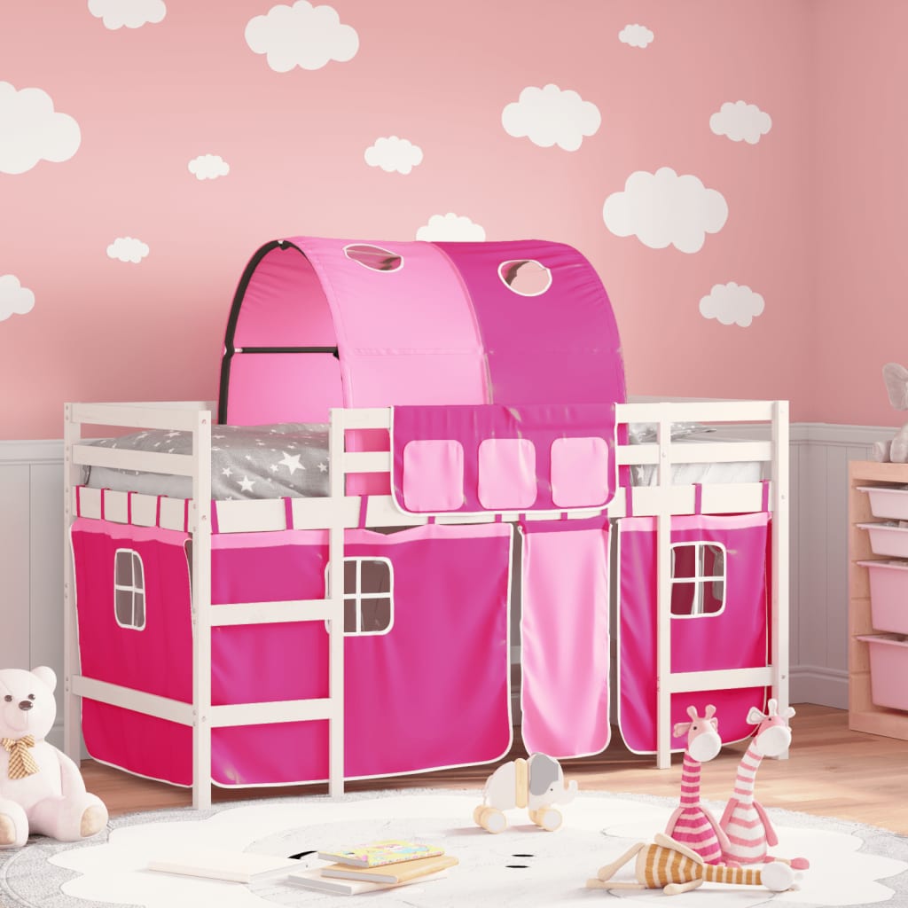 Children's loft bed with tunnel without mattress pink 90x200 cm