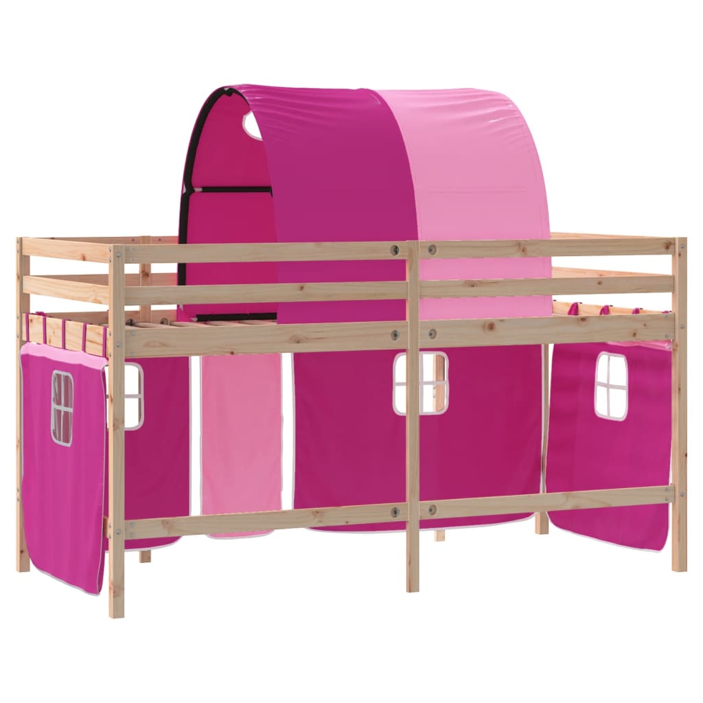 Lit mezzanine enfants avec tunnel sans matelas rose 90x190 cm