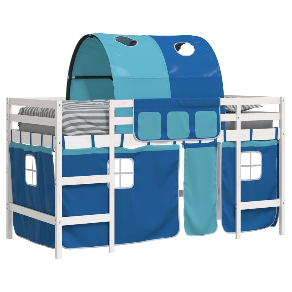 Lit mezzanine enfants avec tunnel sans matelas bleu 90x190 cm