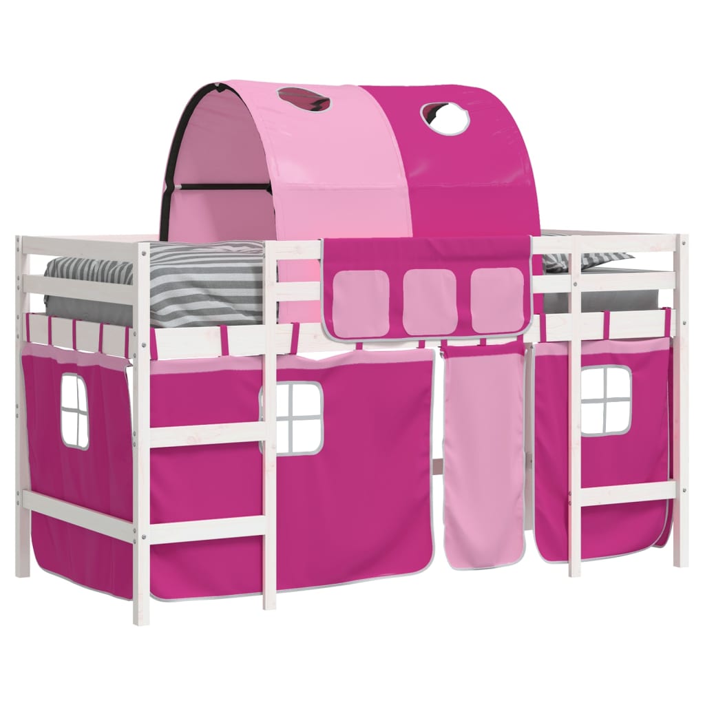 Lit mezzanine enfants avec tunnel sans matelas rose 90x190 cm