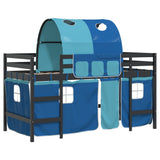 Lit mezzanine enfants avec tunnel sans matelas bleu 90x190 cm