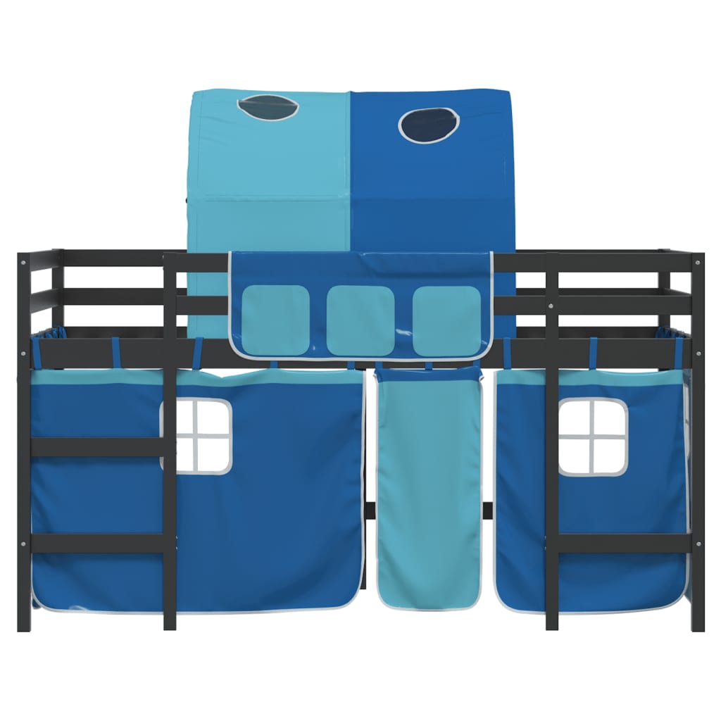 Lit mezzanine enfants avec tunnel sans matelas bleu 90x190 cm