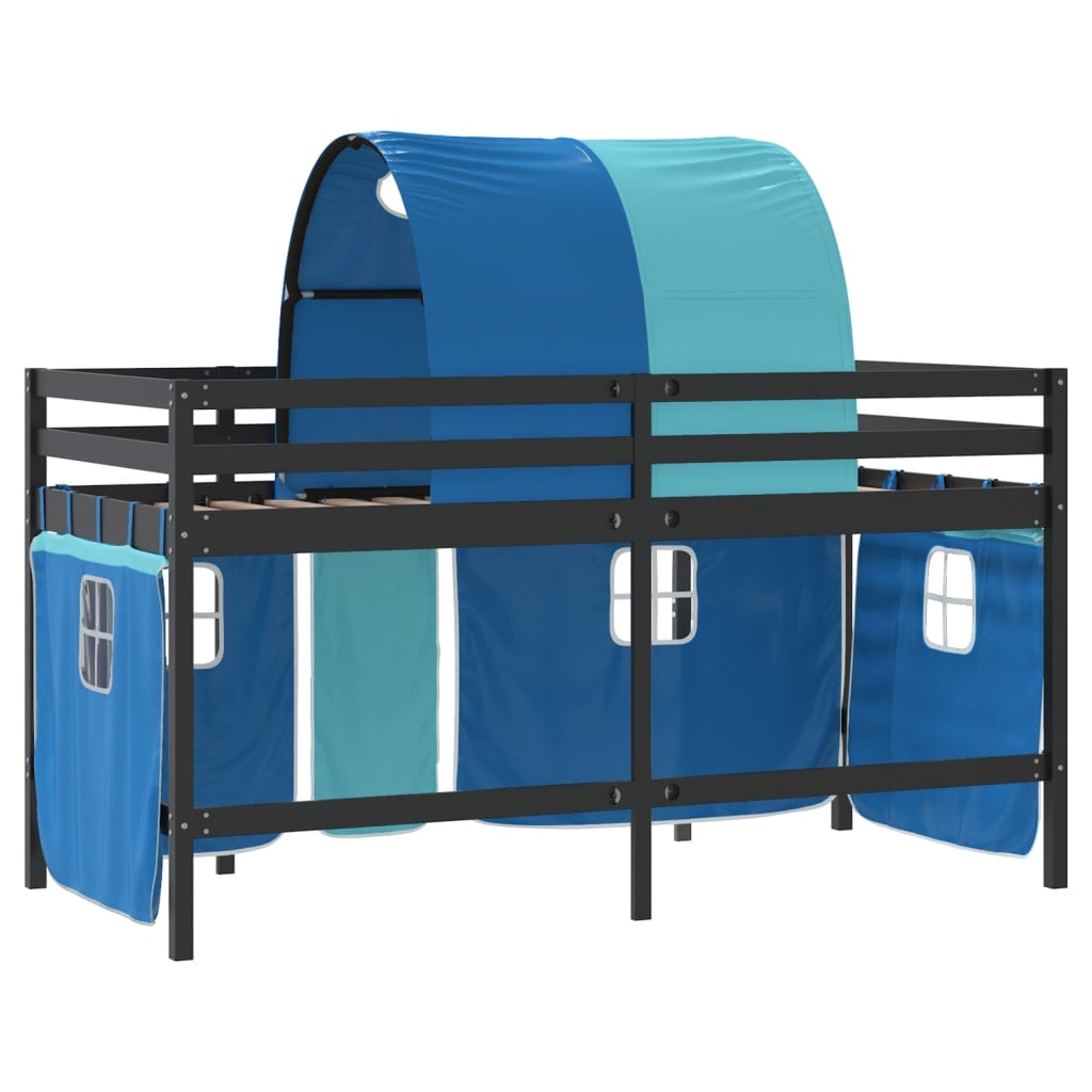 Lit mezzanine enfants avec tunnel sans matelas bleu 90x190 cm