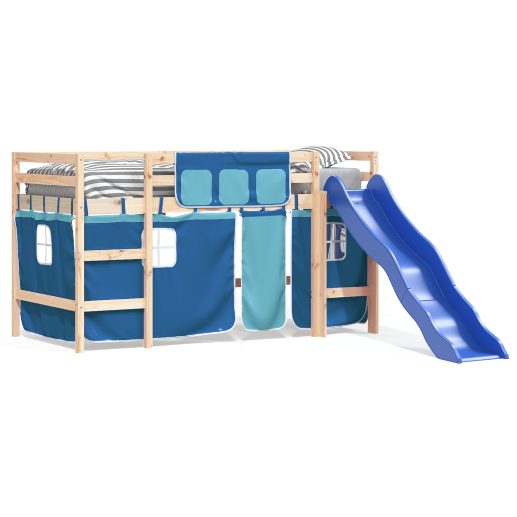 Children's loft bed with curtains without mattress blue 80x200cm