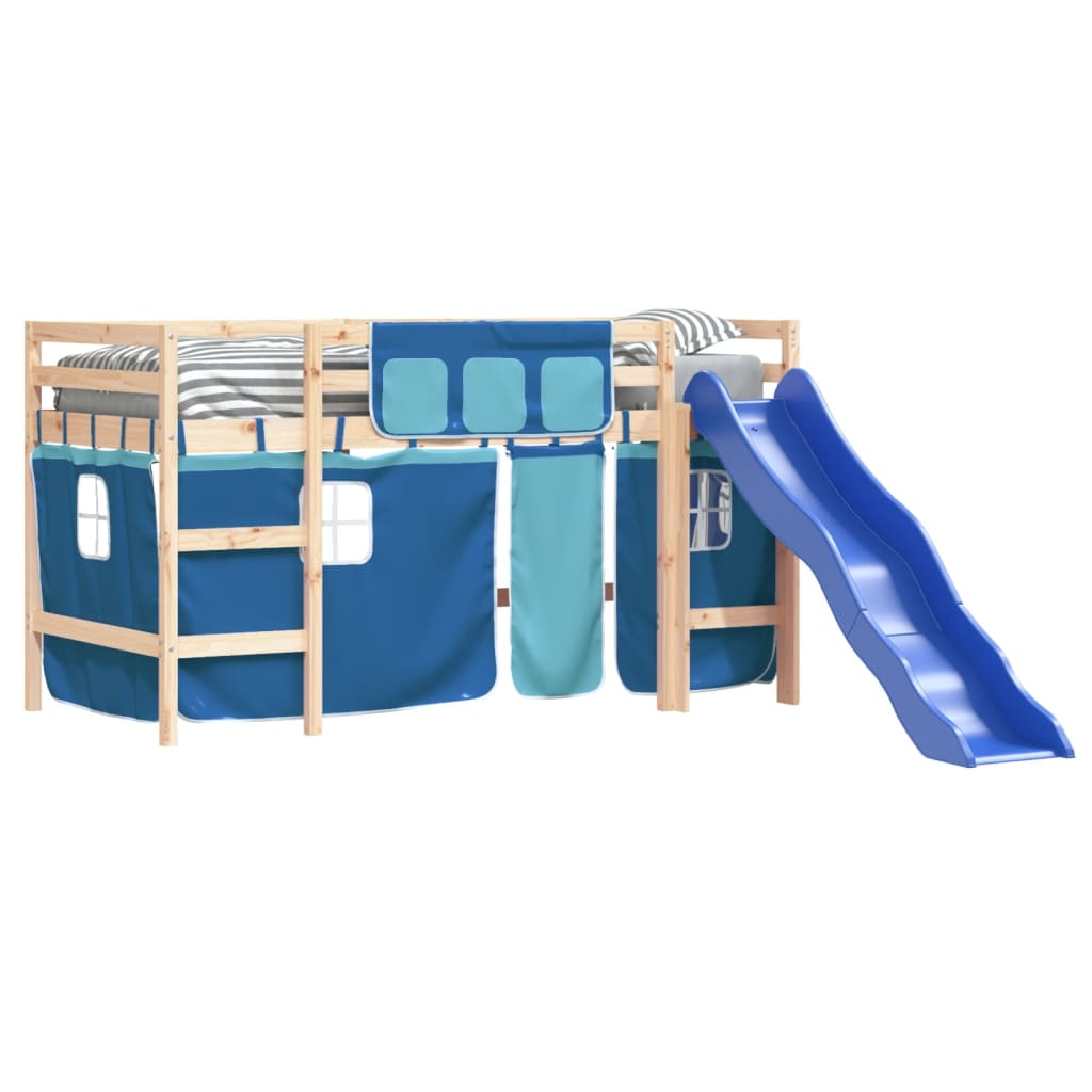 Children's loft bed with curtains without mattress blue 80x200cm