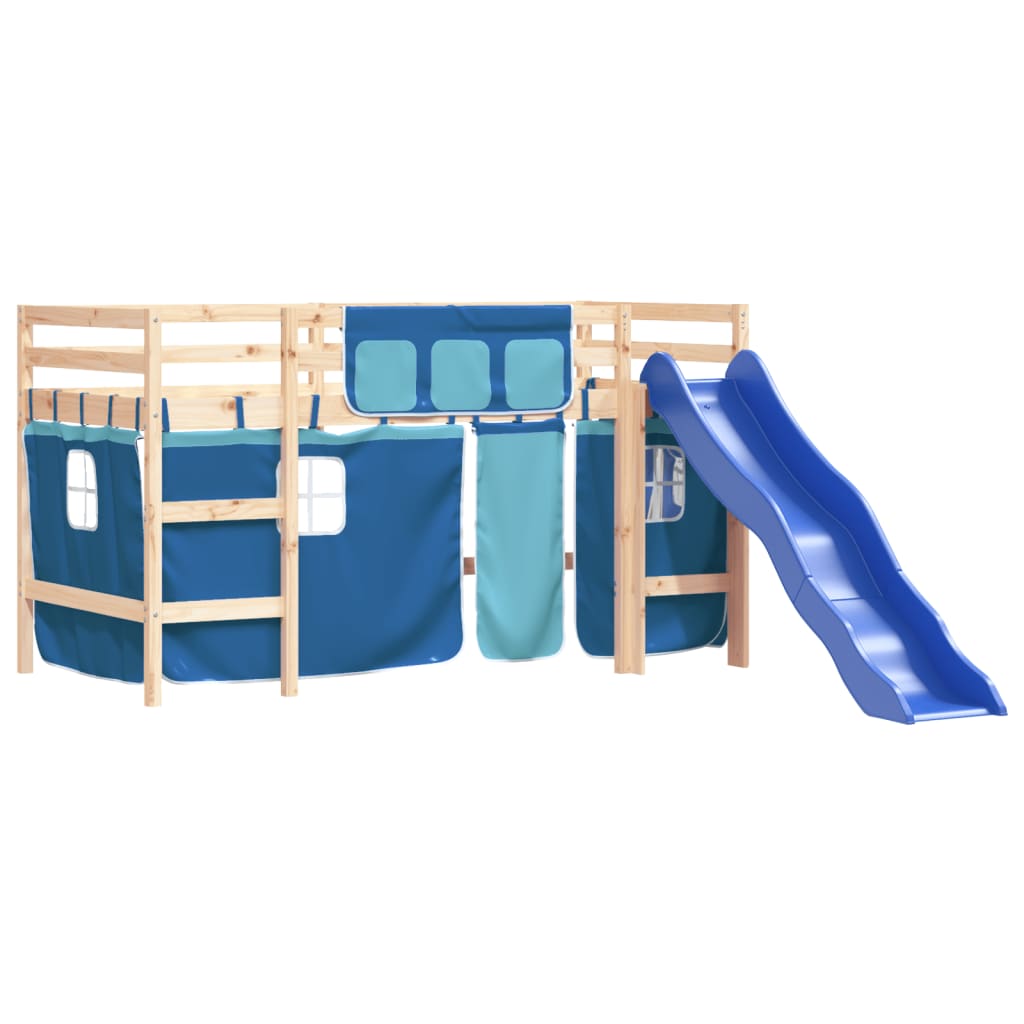 Children's loft bed with curtains without mattress blue 80x200cm