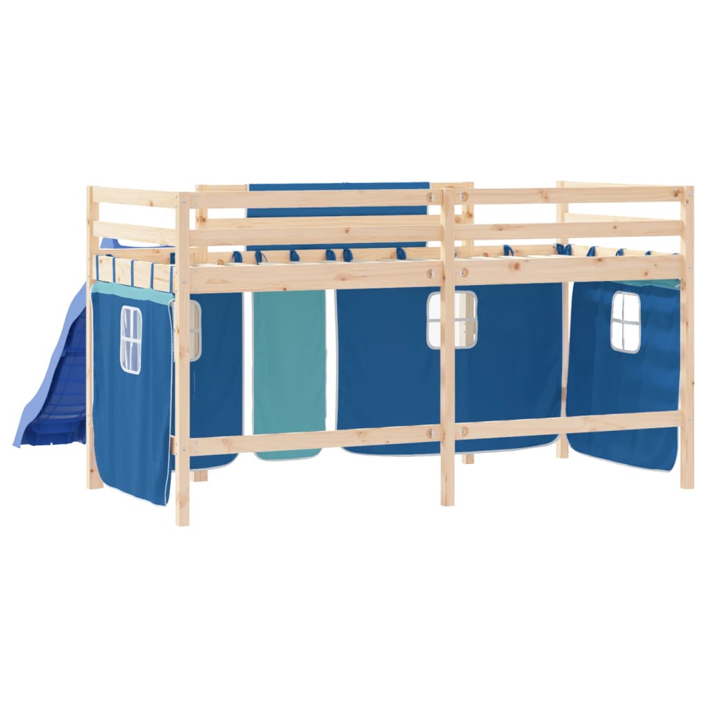 Children's loft bed with curtains without mattress blue 80x200cm