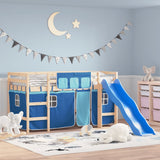 Children's loft bed with curtains without mattress blue 80x200cm