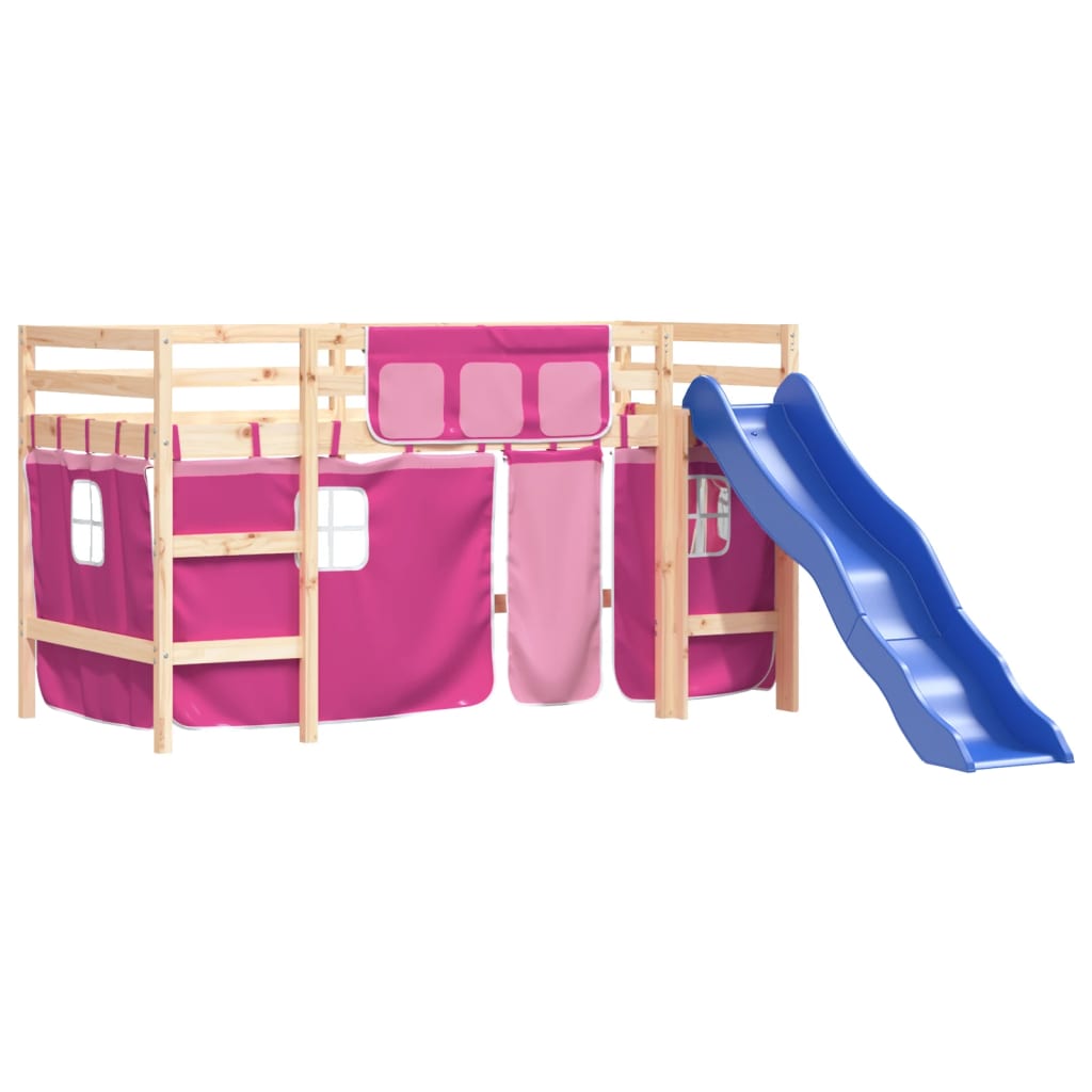 Lit mezzanine enfants avec rideaux sans matelas rose 80x200cm