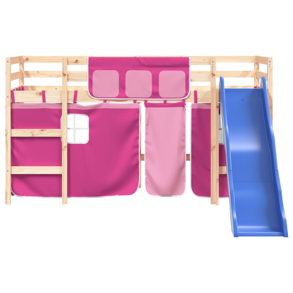 Lit mezzanine enfants avec rideaux sans matelas rose 80x200cm