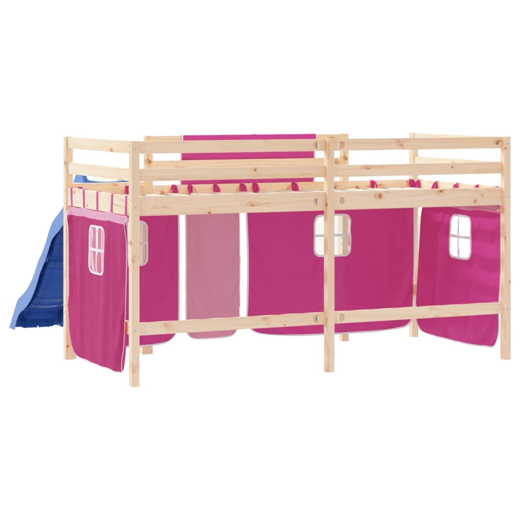 Lit mezzanine enfants avec rideaux sans matelas rose 80x200cm