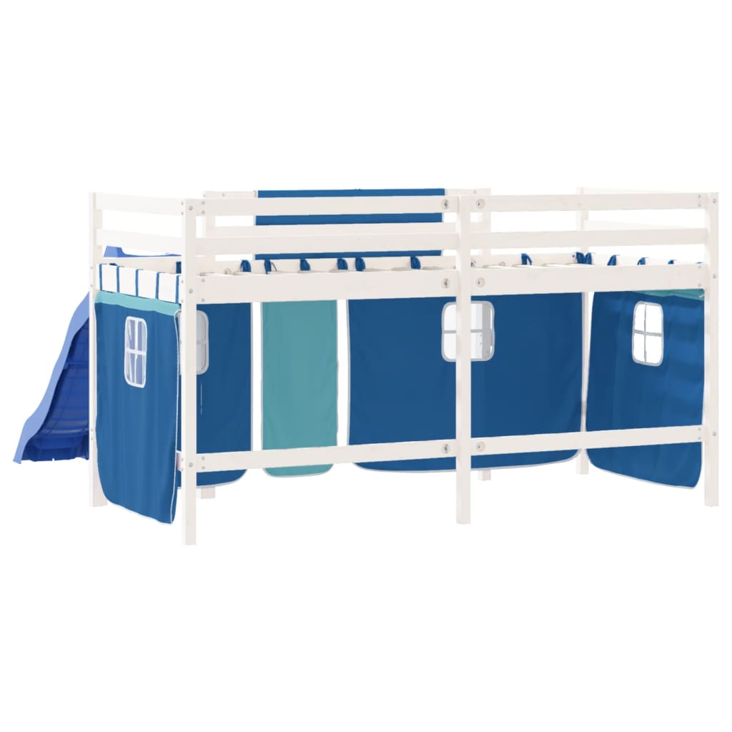 Lit mezzanine enfants avec rideaux sans matelas bleu 80x200cm