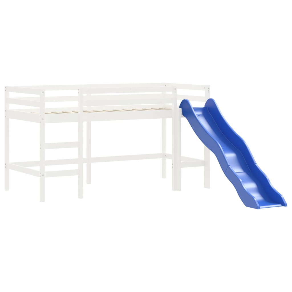 Lit mezzanine enfants avec rideaux sans matelas bleu 80x200cm