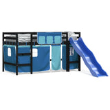 Lit mezzanine enfants avec rideaux sans matelas bleu 80x200cm