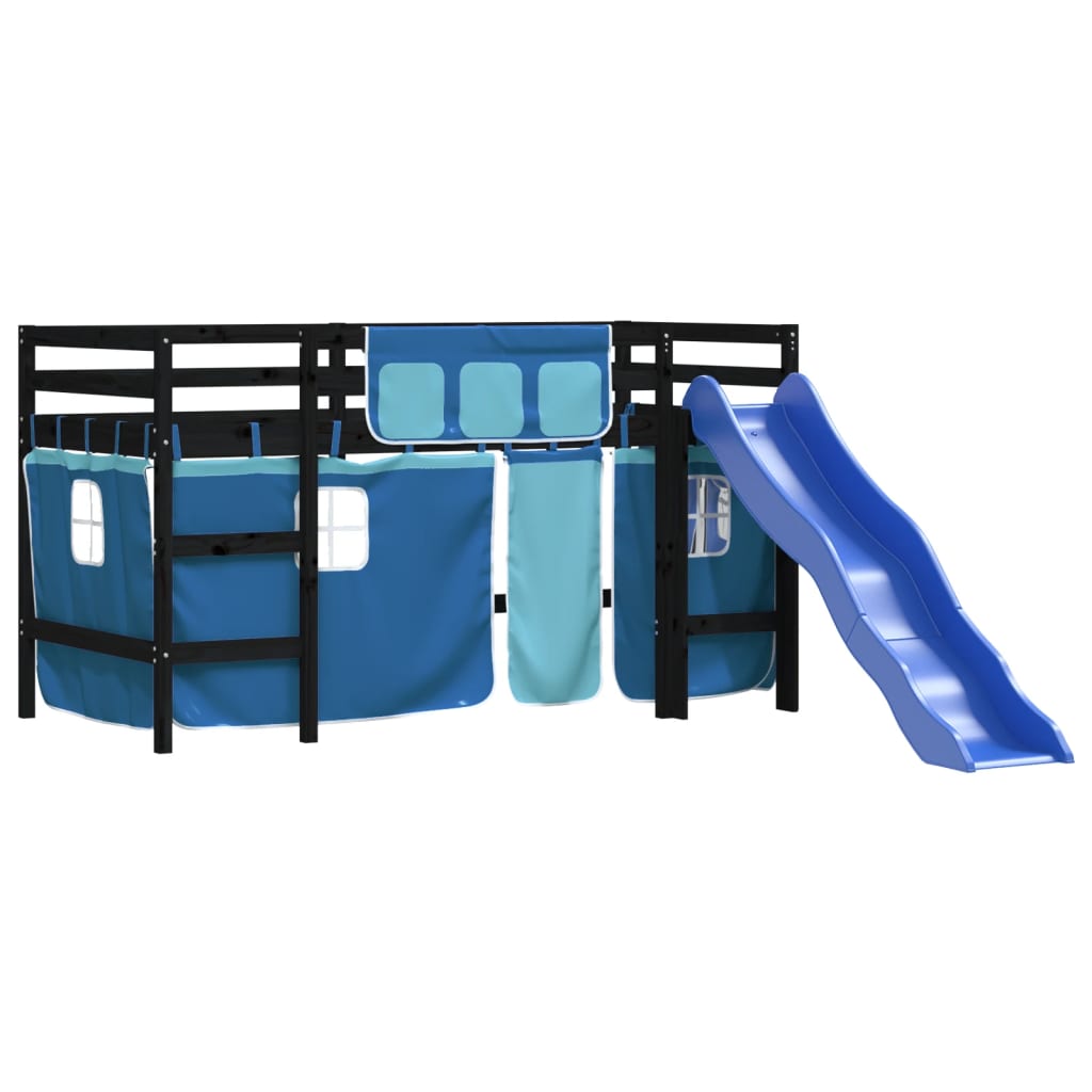 Lit mezzanine enfants avec rideaux sans matelas bleu 80x200cm