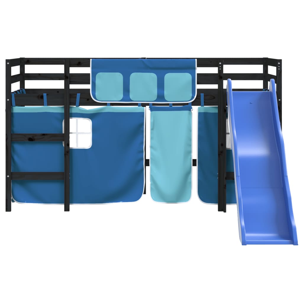 Lit mezzanine enfants avec rideaux sans matelas bleu 80x200cm