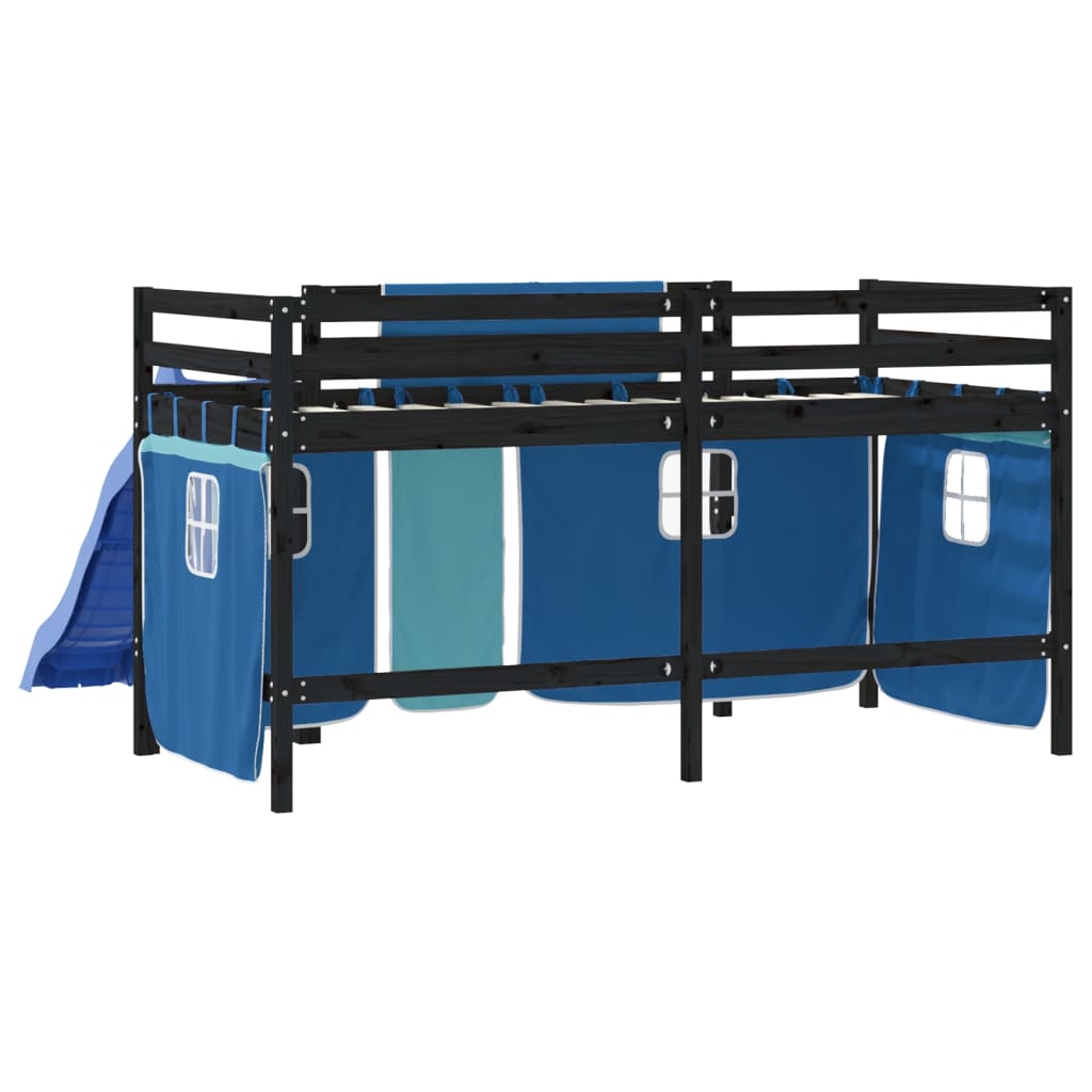 Lit mezzanine enfants avec rideaux sans matelas bleu 80x200cm