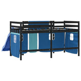 Lit mezzanine enfants avec rideaux sans matelas bleu 80x200cm