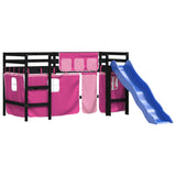 Lit mezzanine enfants avec rideaux sans matelas rose 80x200cm