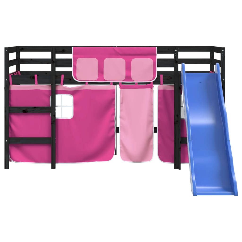 Lit mezzanine enfants avec rideaux sans matelas rose 80x200cm