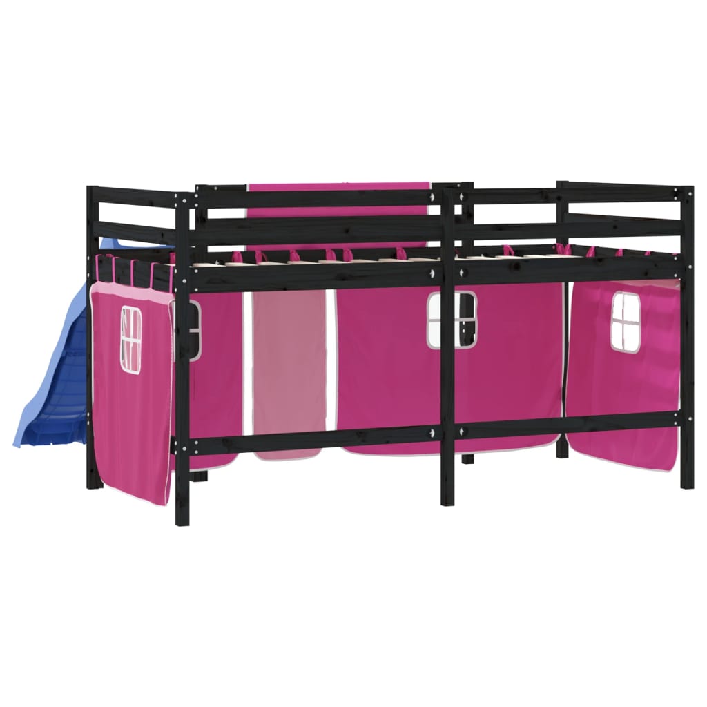 Lit mezzanine enfants avec rideaux sans matelas rose 80x200cm