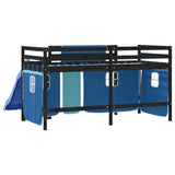 Lit mezzanine enfants avec rideaux sans matelas bleu 90x200cm