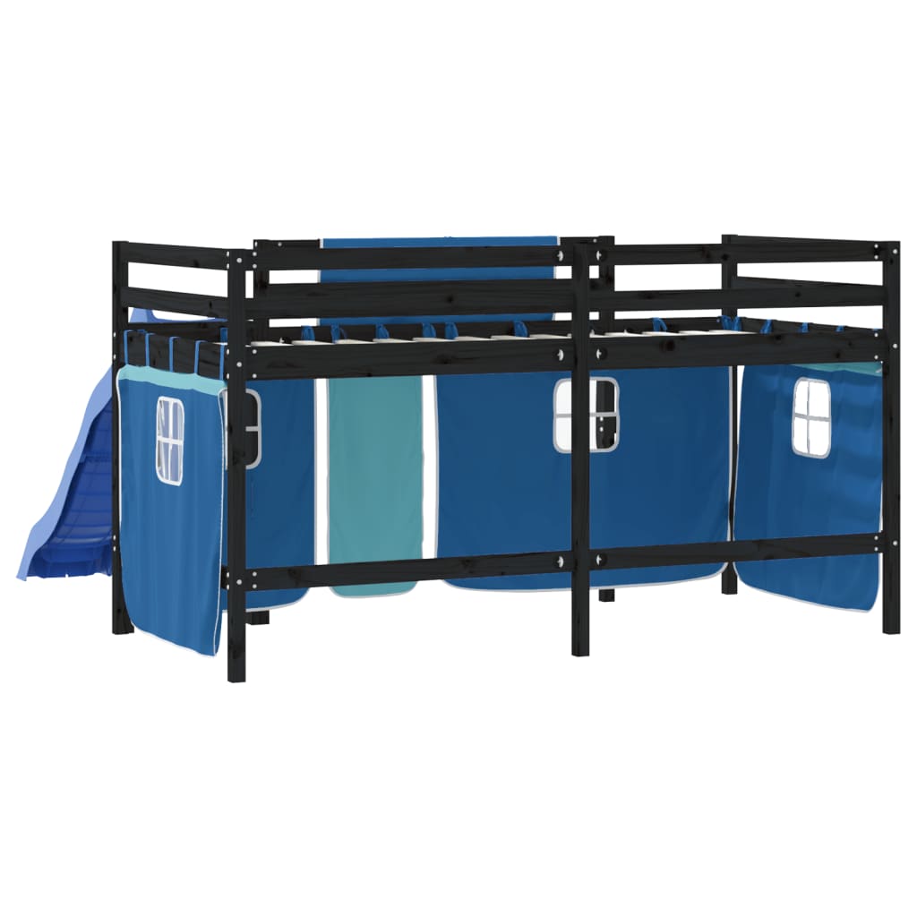 Lit mezzanine enfants avec rideaux sans matelas bleu 90x190 cm