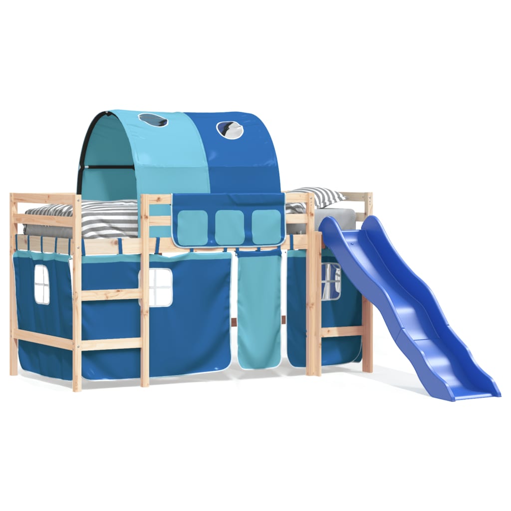 Lit mezzanine enfants avec tunnel sans matelas bleu 80x200 cm