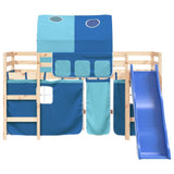 Lit mezzanine enfants avec tunnel sans matelas bleu 80x200 cm