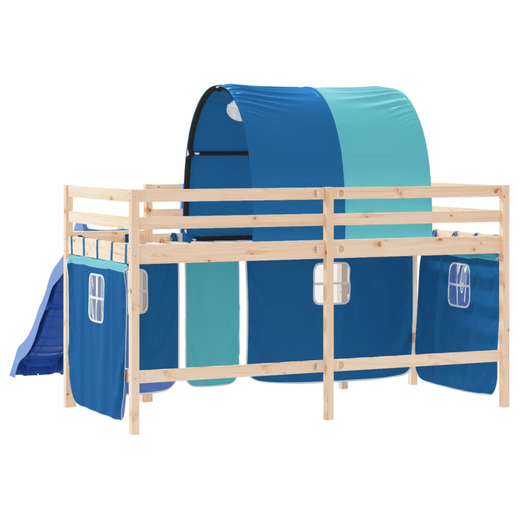 Lit mezzanine enfants avec tunnel sans matelas bleu 80x200 cm