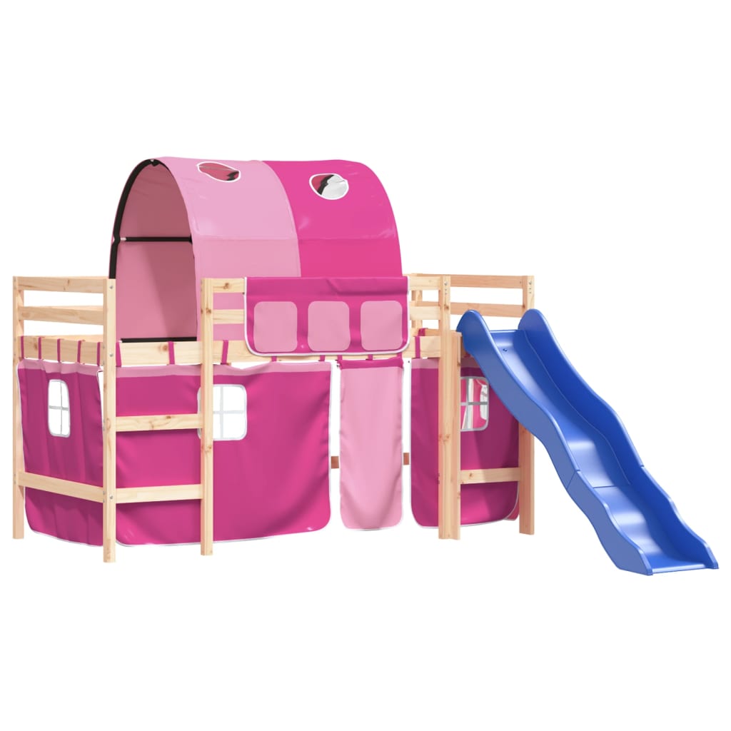 Lit mezzanine enfants avec tunnel sans matelas rose 80x200 cm