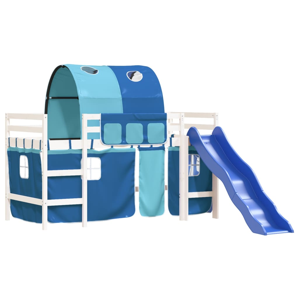 Lit mezzanine enfants avec tunnel sans matelas bleu 80x200 cm