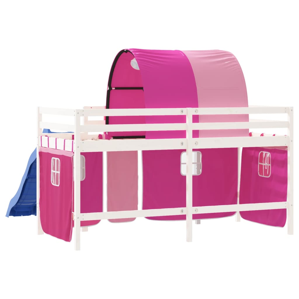 Lit mezzanine enfants avec tunnel sans matelas rose 80x200 cm