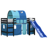 Lit mezzanine enfants avec tunnel sans matelas bleu 80x200 cm