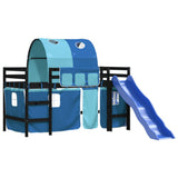 Lit mezzanine enfants avec tunnel sans matelas bleu 80x200 cm