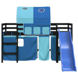 Lit mezzanine enfants avec tunnel sans matelas bleu 80x200 cm