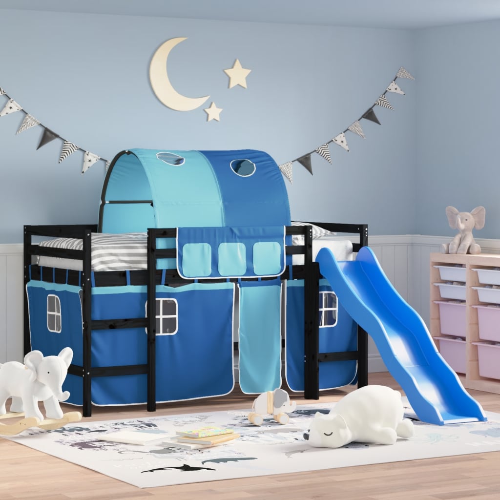 Children's loft bed with tunnel without mattress blue 80x200 cm