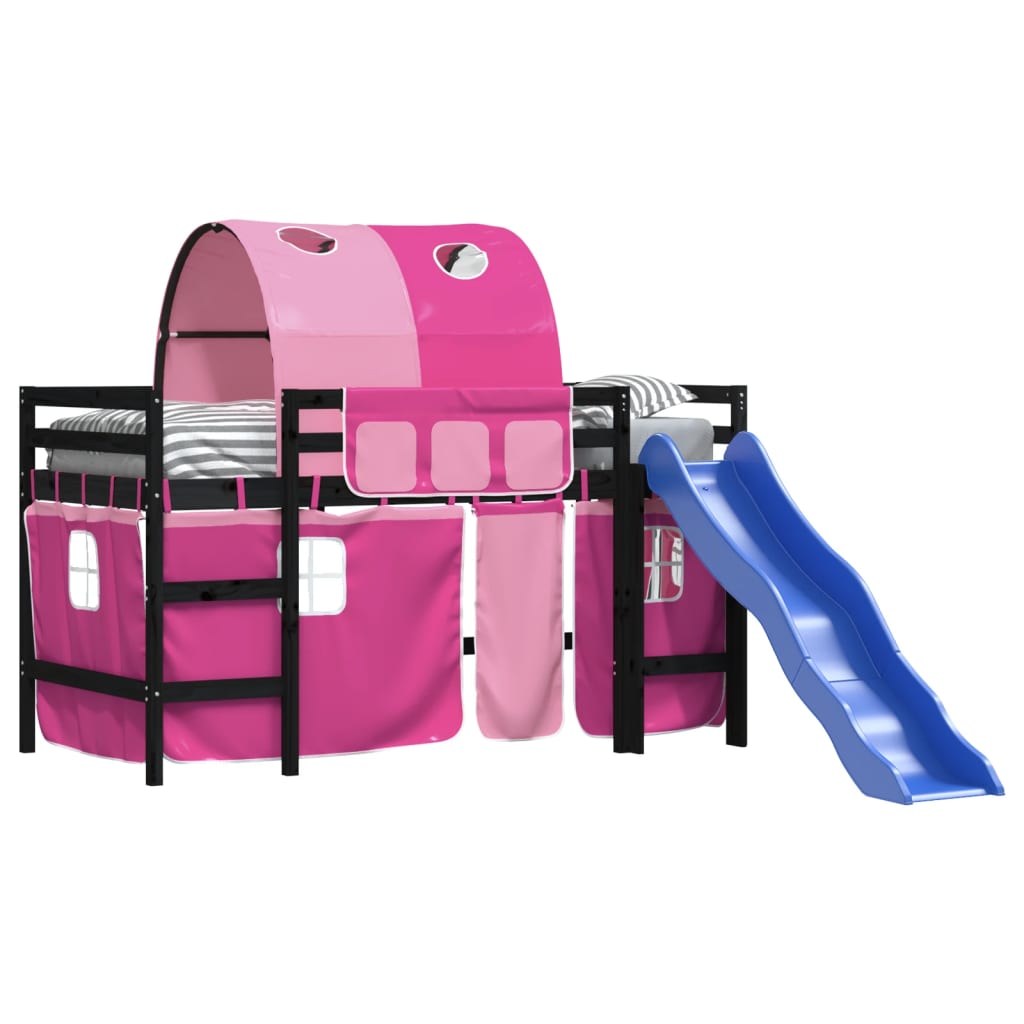 Lit mezzanine enfants avec tunnel sans matelas rose 80x200 cm