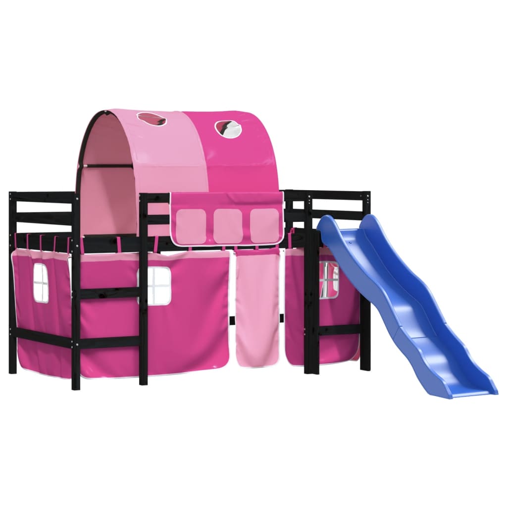 Lit mezzanine enfants avec tunnel sans matelas rose 80x200 cm