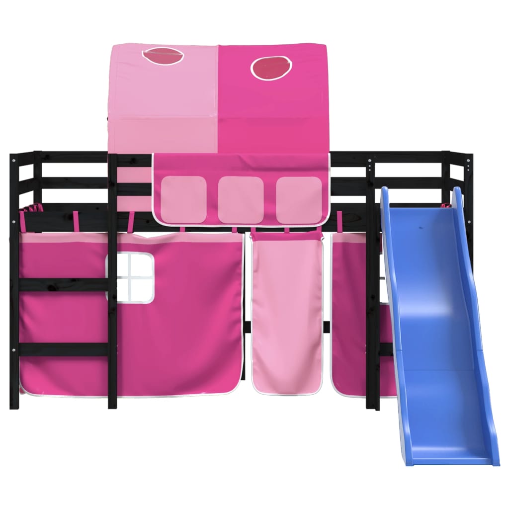 Lit mezzanine enfants avec tunnel sans matelas rose 80x200 cm