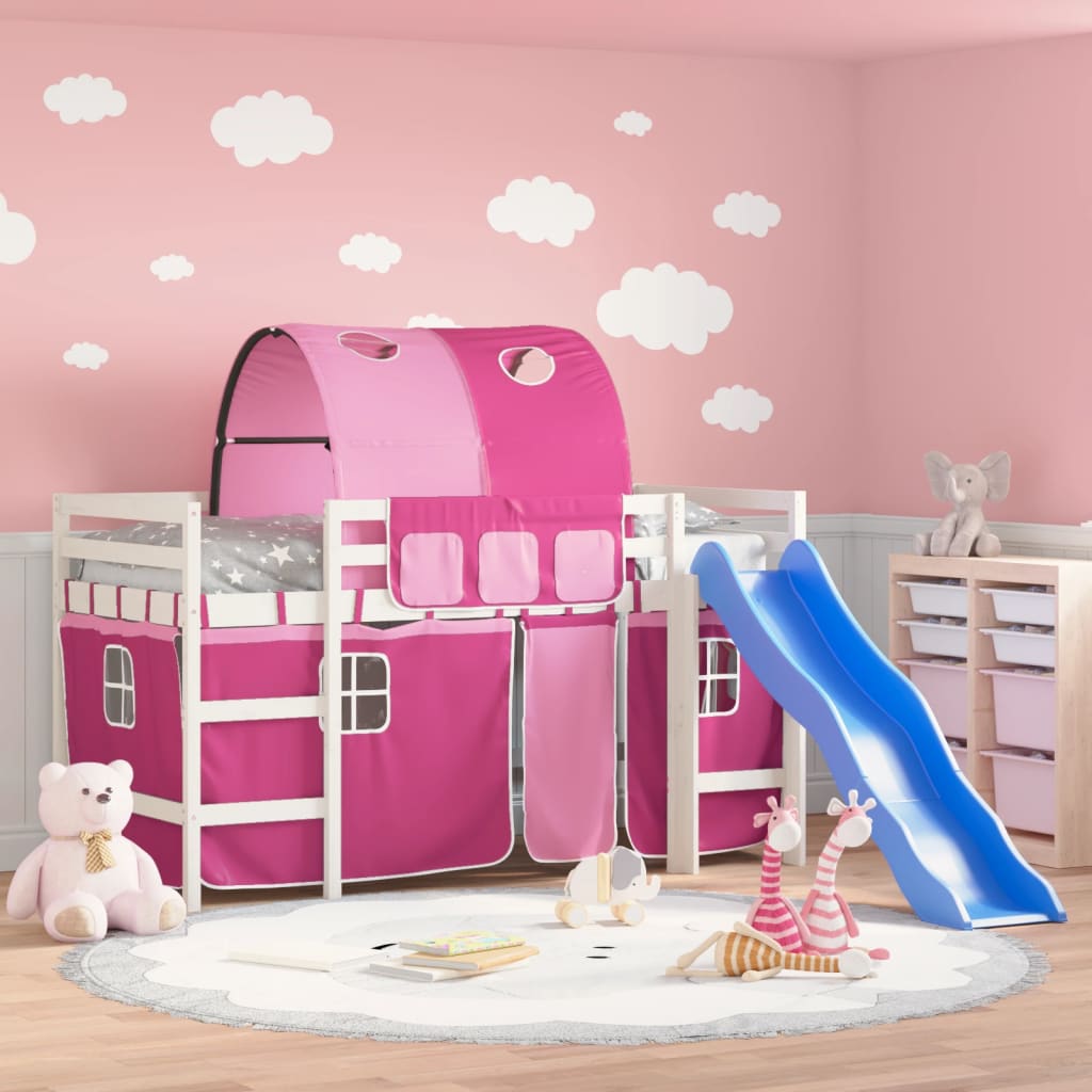 Children's loft bed with tunnel without mattress pink 90x200 cm