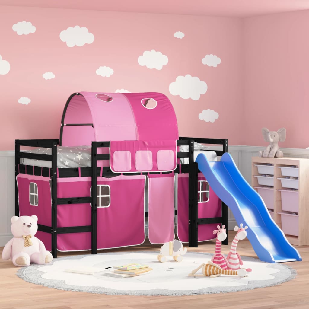 Children's loft bed with tunnel without mattress pink 90x200 cm