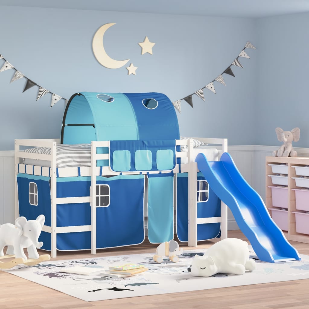 Children's loft bed with tunnel without mattress blue 90x190 cm