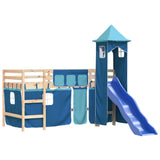 Lit mezzanine enfants avec tour sans matelas bleu 80x200 cm