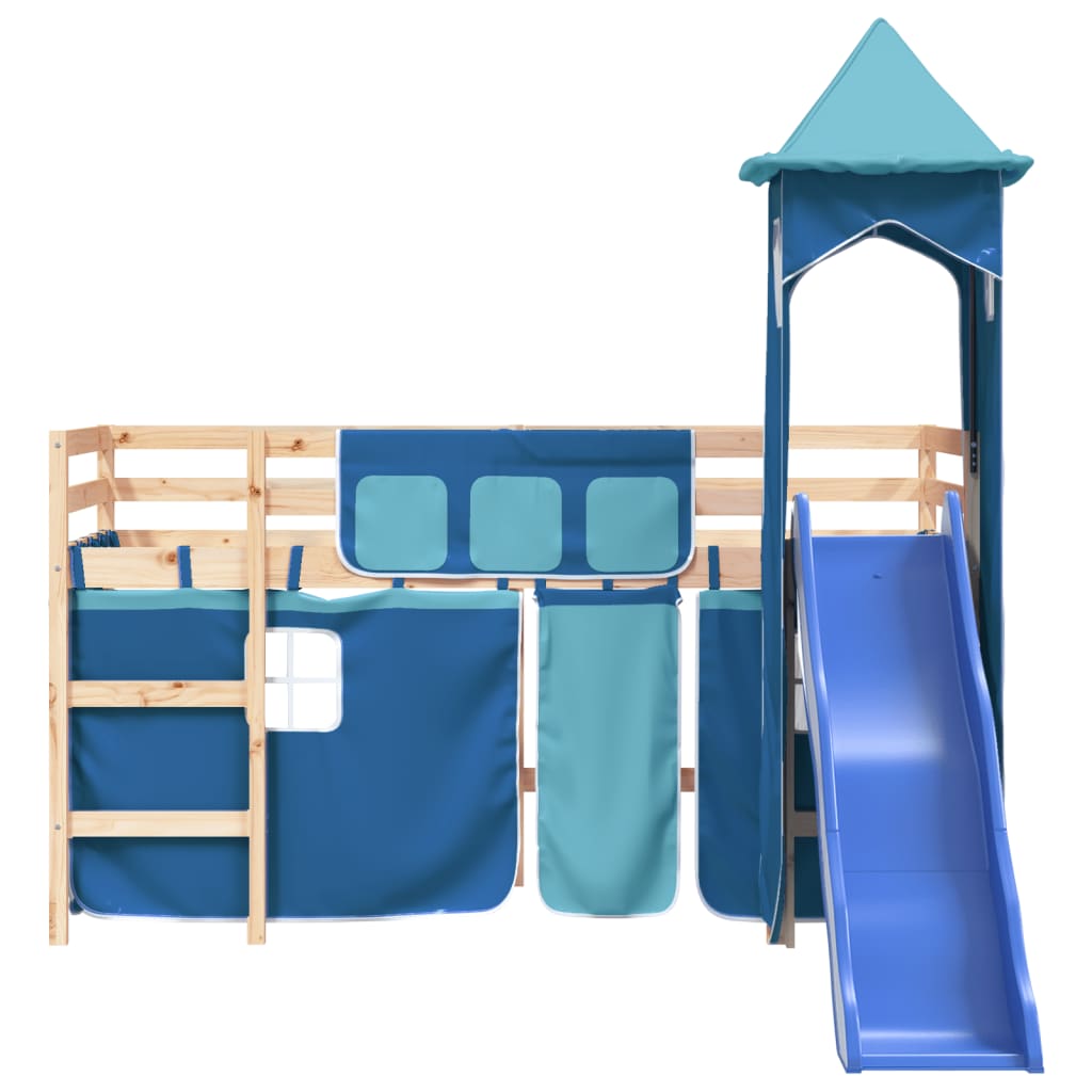 Lit mezzanine enfants avec tour sans matelas bleu 80x200 cm