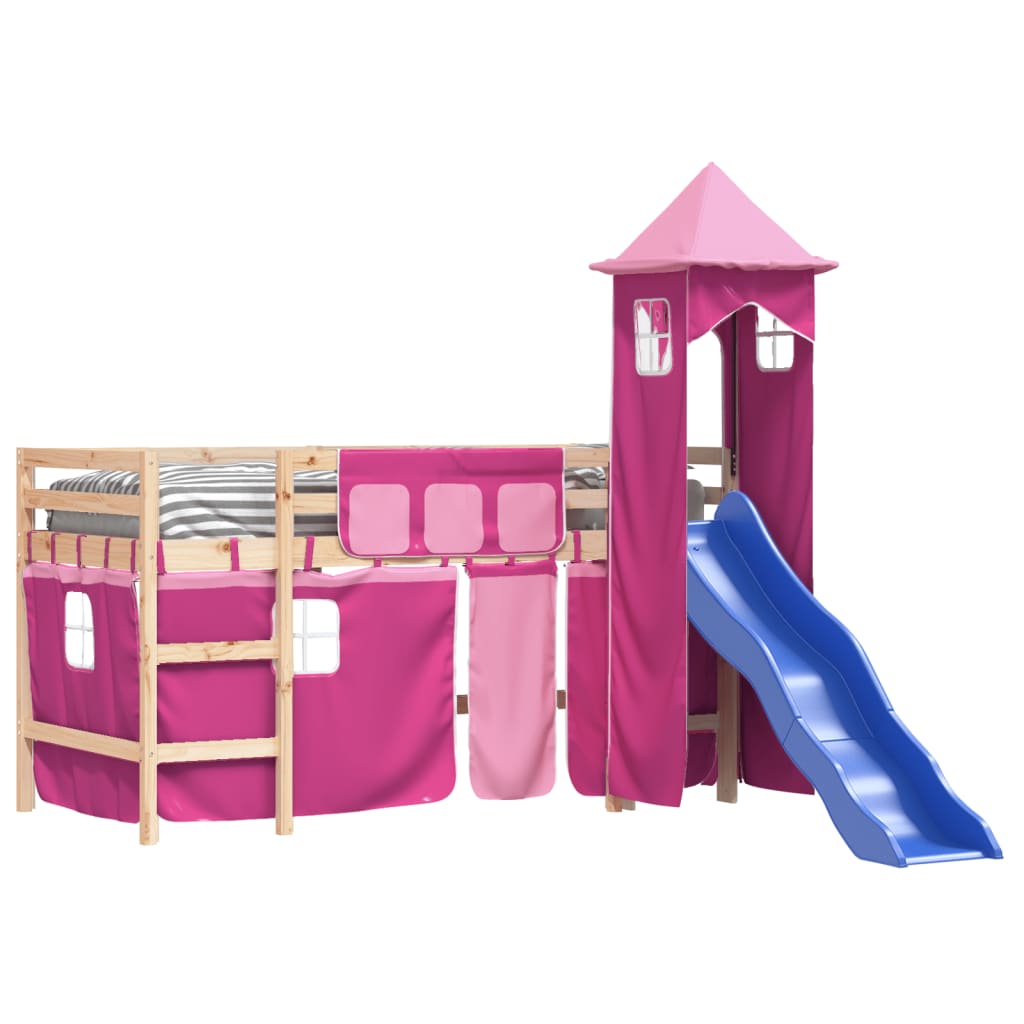 Children's loft bed with tower without mattress pink 80x200 cm