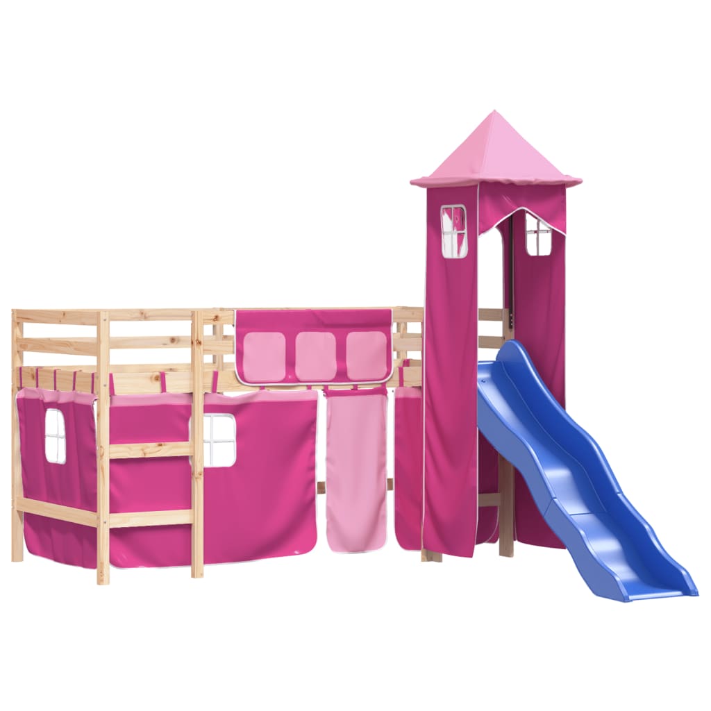 Children's loft bed with tower without mattress pink 80x200 cm