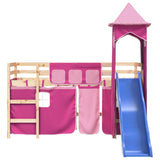 Children's loft bed with tower without mattress pink 80x200 cm