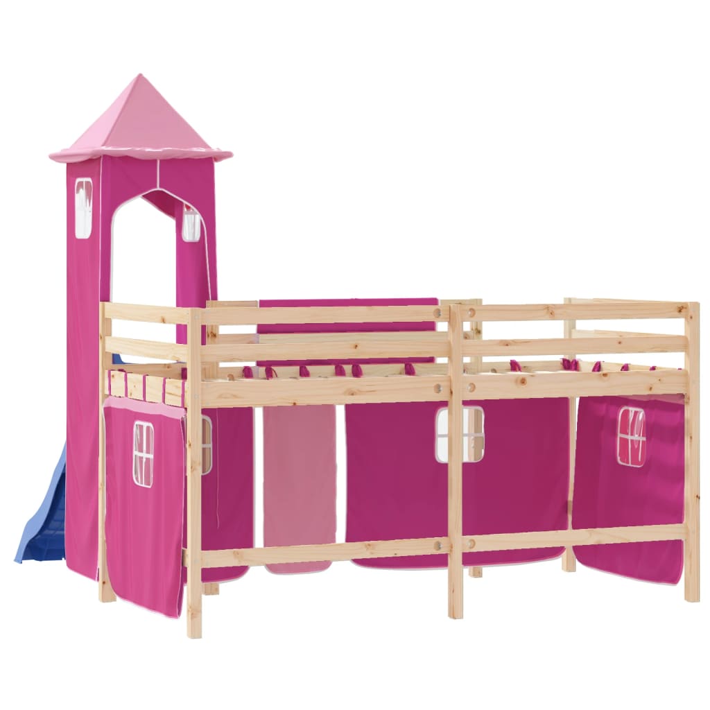 Children's loft bed with tower without mattress pink 80x200 cm